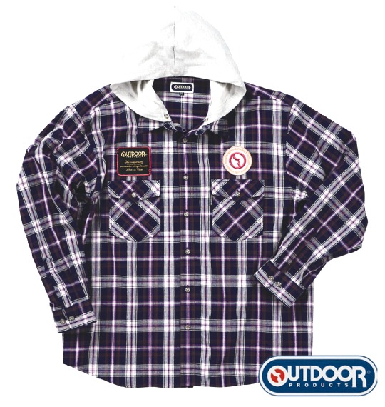 OUTDOOR PRODUCTS ワッペン付シャツ ネイビー系