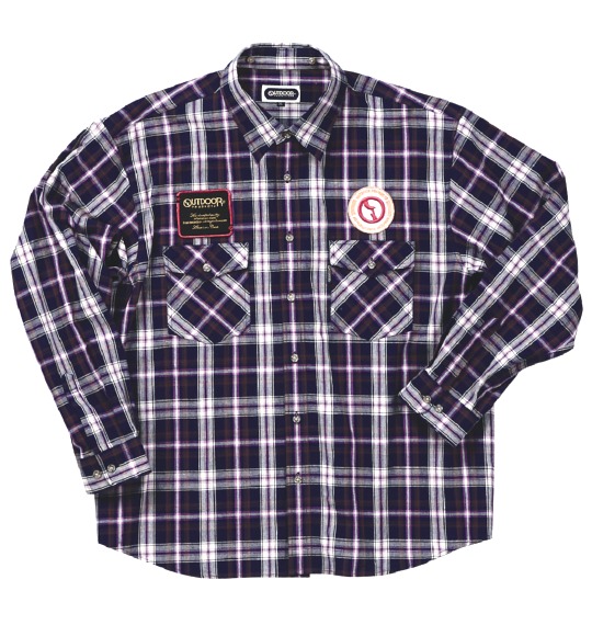 OUTDOOR PRODUCTS ワッペン付シャツ ネイビー系