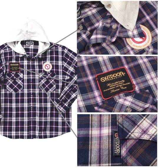 OUTDOOR PRODUCTS ワッペン付シャツ ネイビー系