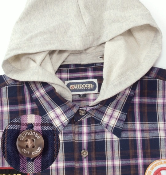 OUTDOOR PRODUCTS ワッペン付シャツ ネイビー系