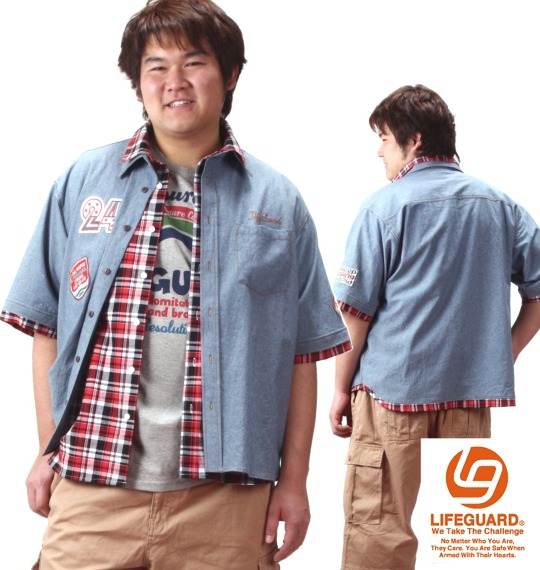 LIFE GUARD シャツ(半袖)+Tシャツ(半袖) ブルー×モクグレー