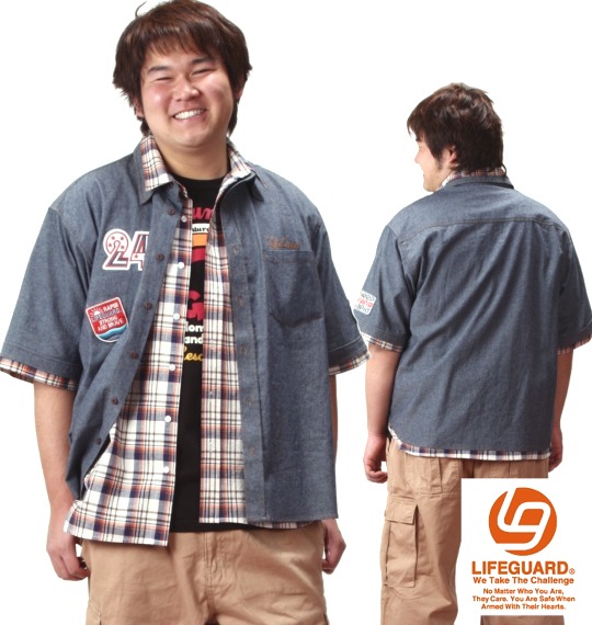 LIFE GUARD シャツ(半袖)+Tシャツ(半袖) ネイビー×ブラック