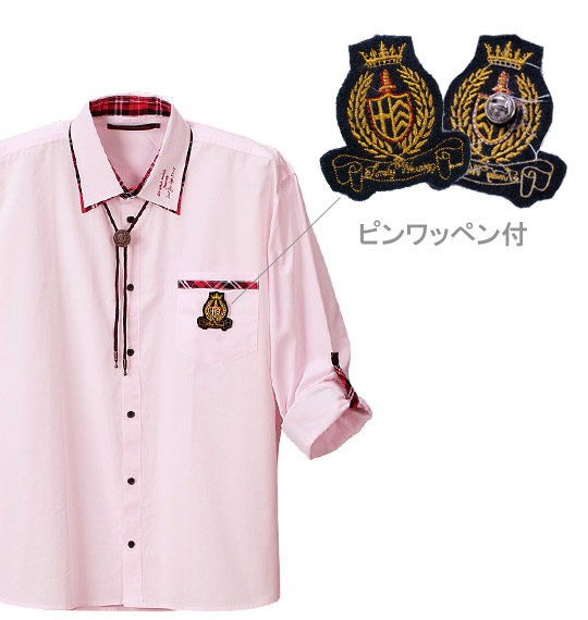 Pincponc ループタイ付2枚衿シャツ ピンク