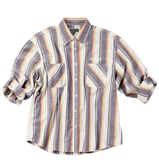 OUTDOOR PRODUCTS ストライプロールアップシャツ グレー系