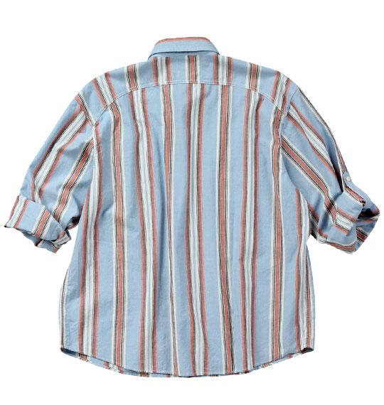 OUTDOOR PRODUCTS ストライプロールアップシャツ サックス系