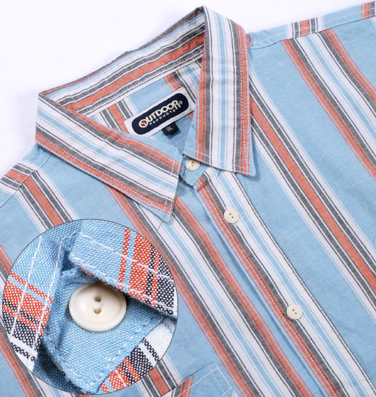 OUTDOOR PRODUCTS ストライプロールアップシャツ サックス系