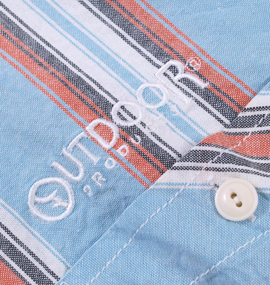 OUTDOOR PRODUCTS ストライプロールアップシャツ サックス系