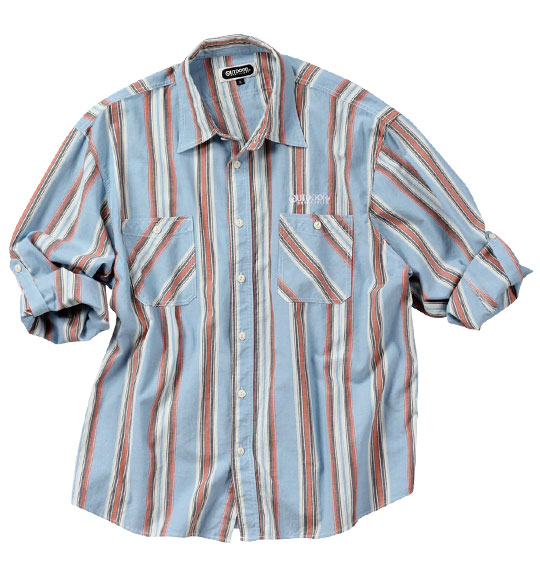 OUTDOOR PRODUCTS ストライプロールアップシャツ サックス系