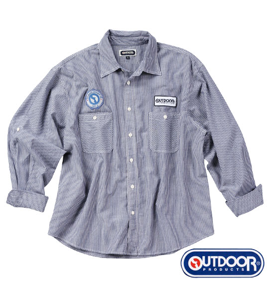 OUTDOOR PRODUCTS ワッペン付ロールアップシャツ ネイビー
