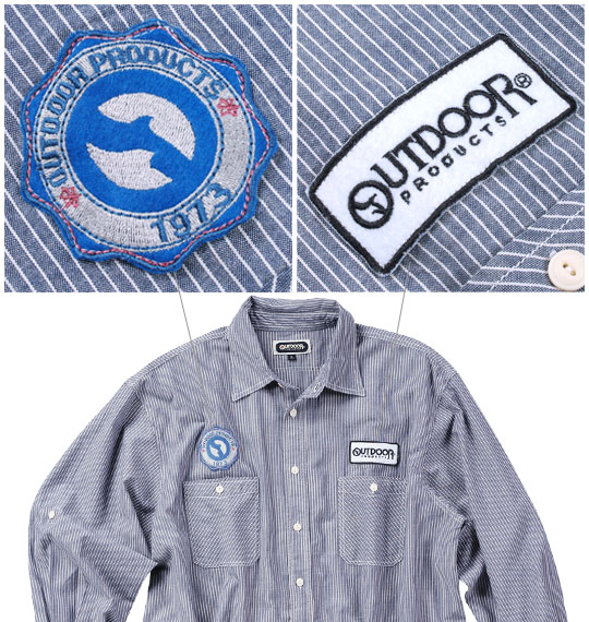 OUTDOOR PRODUCTS ワッペン付ロールアップシャツ ネイビー