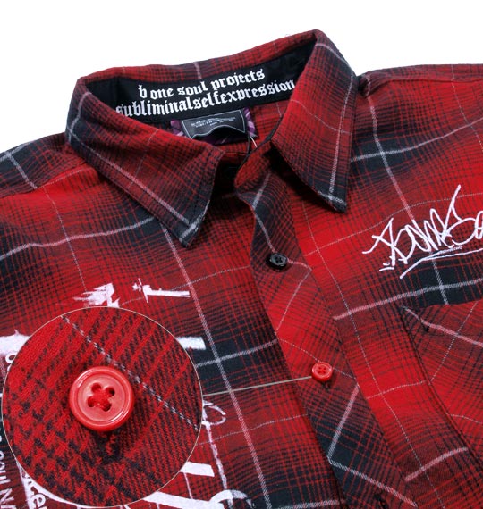 b-one-soul チェックシャツ+Tシャツ(半袖) レッド×ブラック