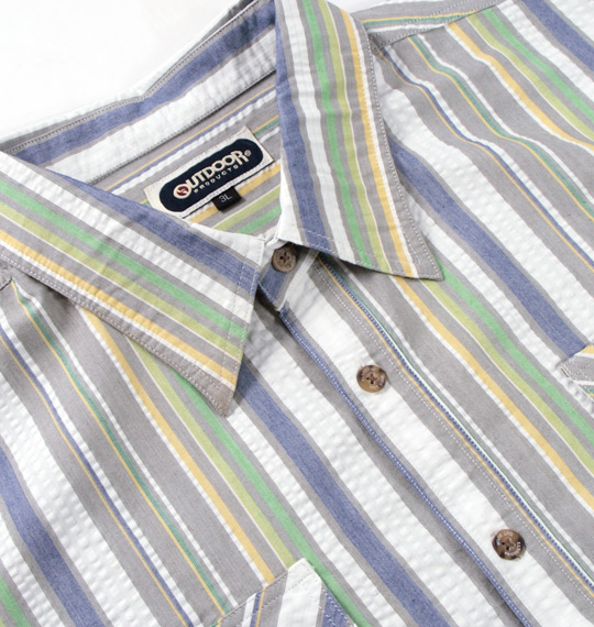 OUTDOOR PRODUCTS ストライプシャツ(半袖) カーキ系