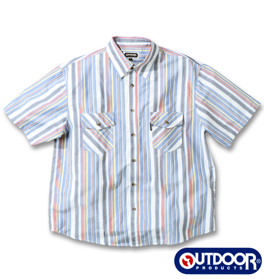 OUTDOOR PRODUCTS ストライプシャツ(半袖) ネイビー系