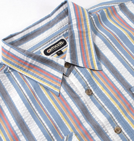 OUTDOOR PRODUCTS ストライプシャツ(半袖) ネイビー系