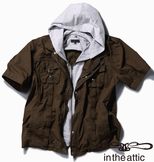 in the attic フェイクレイヤードシャツ(半袖) カーキ