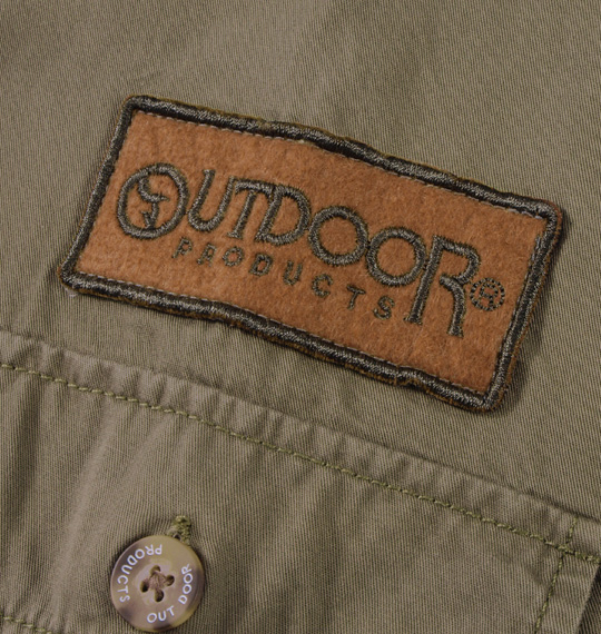 OUTDOOR PRODUCTS ワッペン付ミリタリーシャツ カーキ