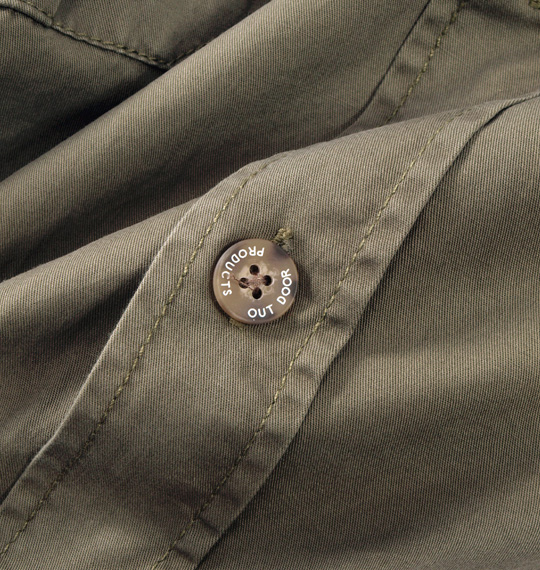 OUTDOOR PRODUCTS ワッペン付ミリタリーシャツ カーキ