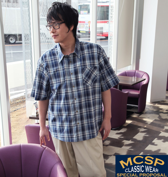 Mc.S.P チェック半袖シャツ ネイビー系