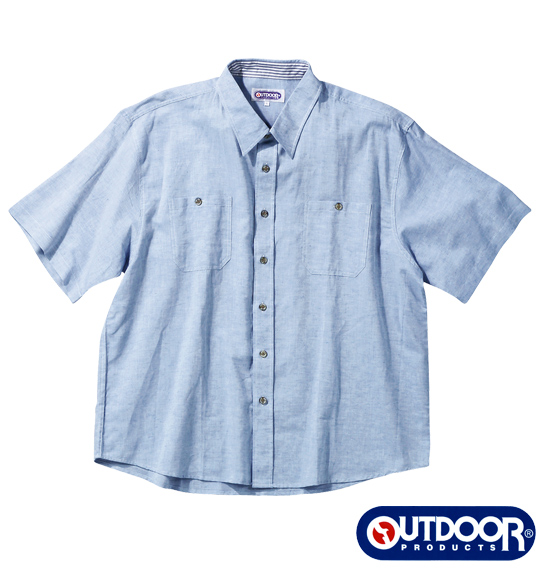 OUTDOOR PRODUCTS 綿麻シャンブレー半袖シャツ サックス