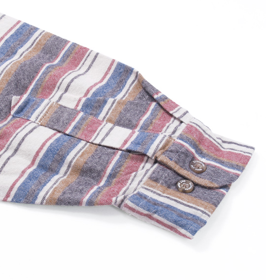 OUTDOOR PRODUCTS ロゴ刺繍ボーダー長袖シャツ レッド系