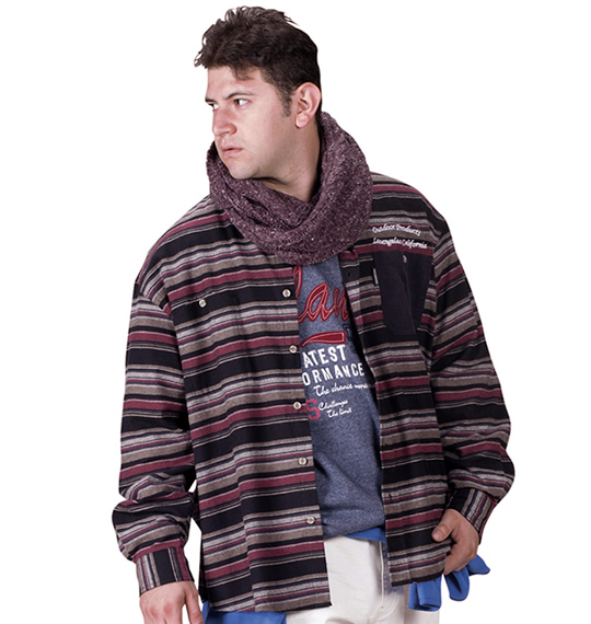 OUTDOOR PRODUCTS コーデュロイ切替ボーダー長袖シャツ ブラック×ピンク