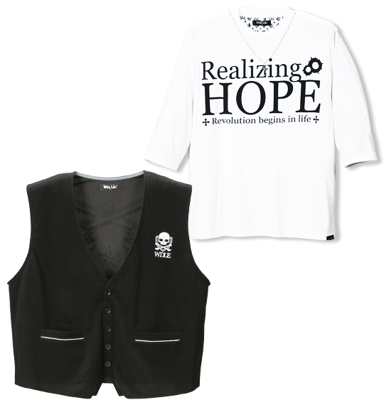 WILD LIFE ベスト+七分袖Tシャツ ブラック×ホワイト