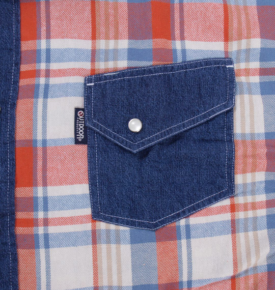 OUTDOOR PRODUCTS デニム切替チェック長袖シャツ オレンジ系