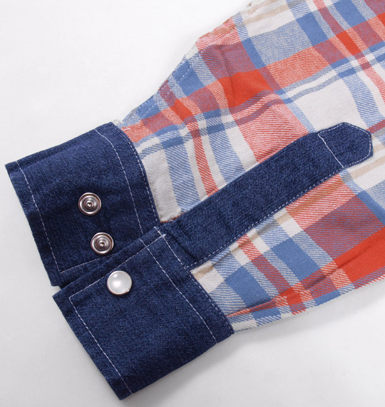 OUTDOOR PRODUCTS デニム切替チェック長袖シャツ オレンジ系