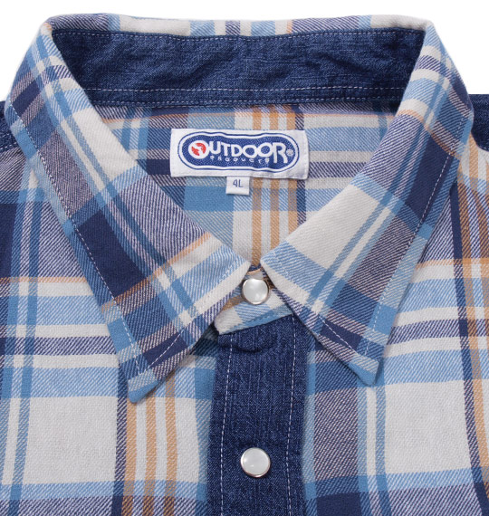 OUTDOOR PRODUCTS デニム切替チェック長袖シャツ ネイビー系