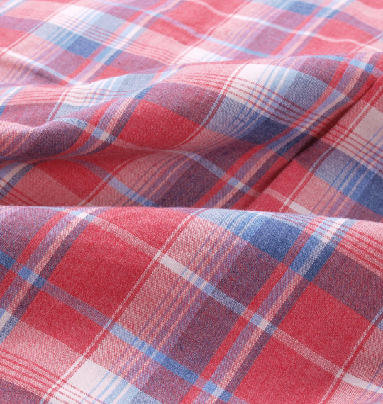 OUTDOOR PRODUCTS ワッペン付チェック半袖シャツ レッド×ネイビー