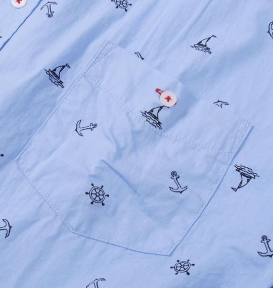 Free gate ブロード総柄プリント半袖シャツ サックス