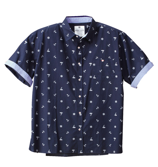 Free gate ブロード総柄プリント半袖シャツ ネイビー