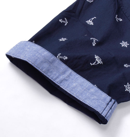 Free gate ブロード総柄プリント半袖シャツ ネイビー