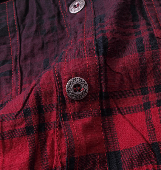 in the attic チェックグラデーション半袖シャツ レッド×ブラック