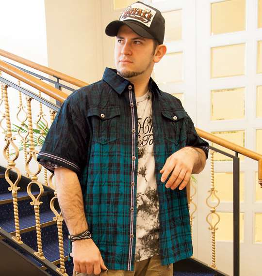 in the attic チェックグラデーション半袖シャツ ブルー×ブラック