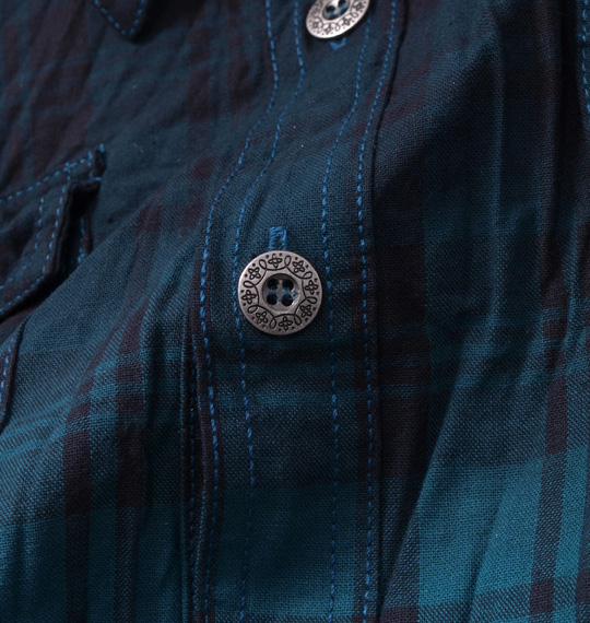 in the attic チェックグラデーション半袖シャツ ブルー×ブラック