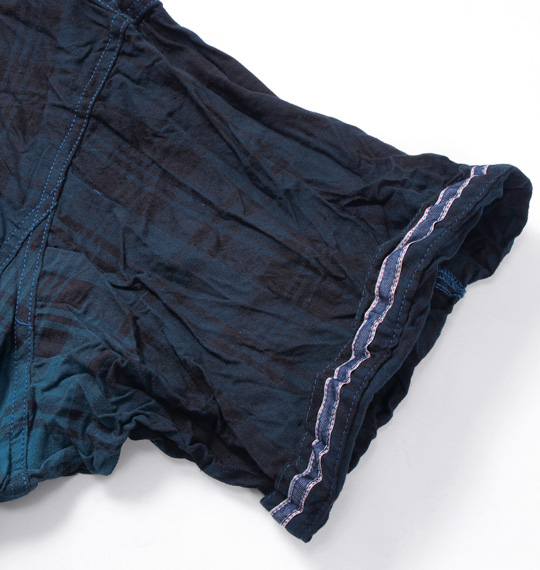 in the attic チェックグラデーション半袖シャツ ブルー×ブラック