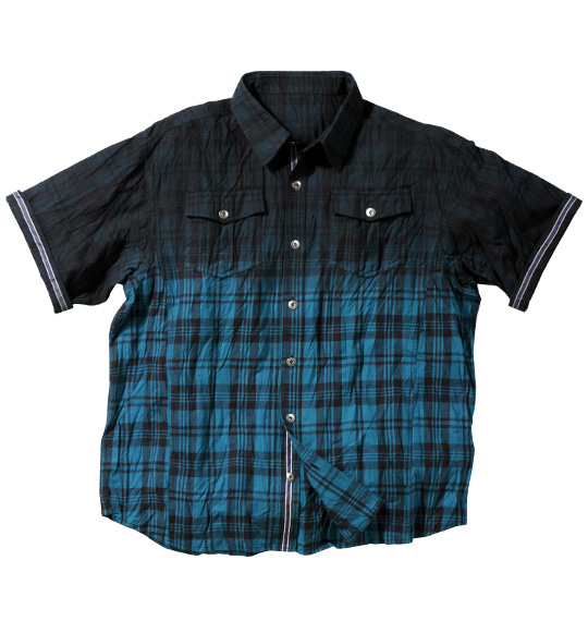 in the attic チェックグラデーション半袖シャツ ブルー×ブラック