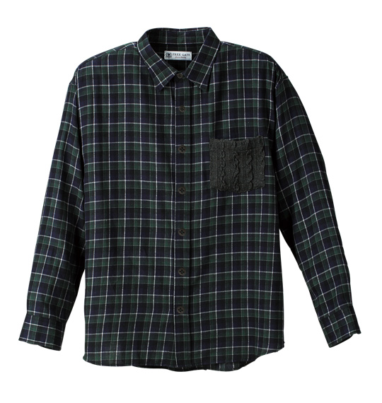 Free gate 起毛チェック×ニット長袖シャツ グリーン系