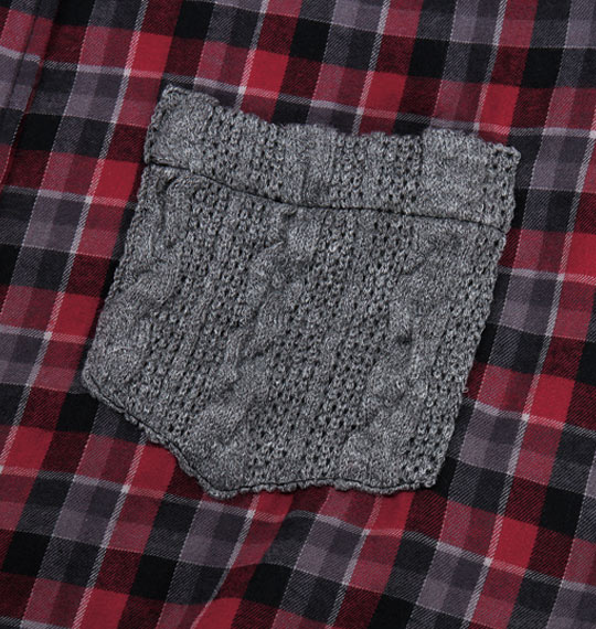 Free gate 起毛チェック×ニット長袖シャツ レッド系