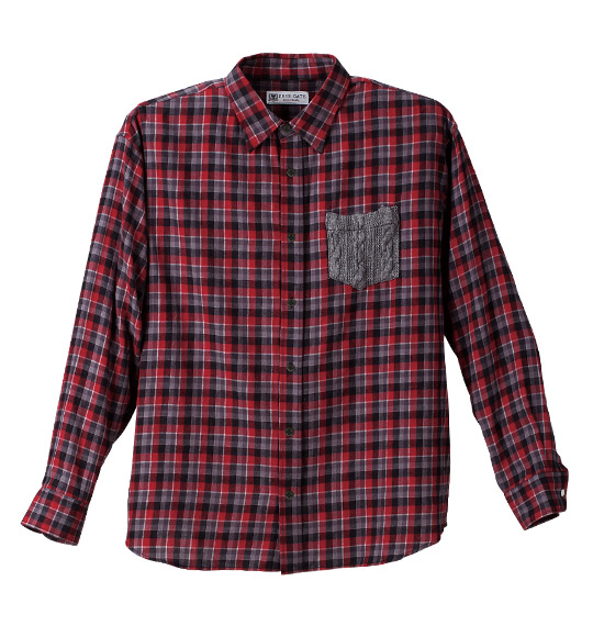 Free gate 起毛チェック×ニット長袖シャツ レッド系