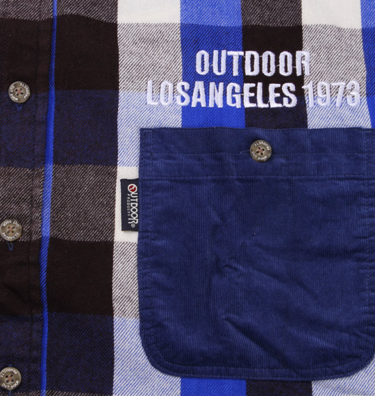 OUTDOOR PRODUCTS 異素材使いネルチェック長袖シャツ ブルー系