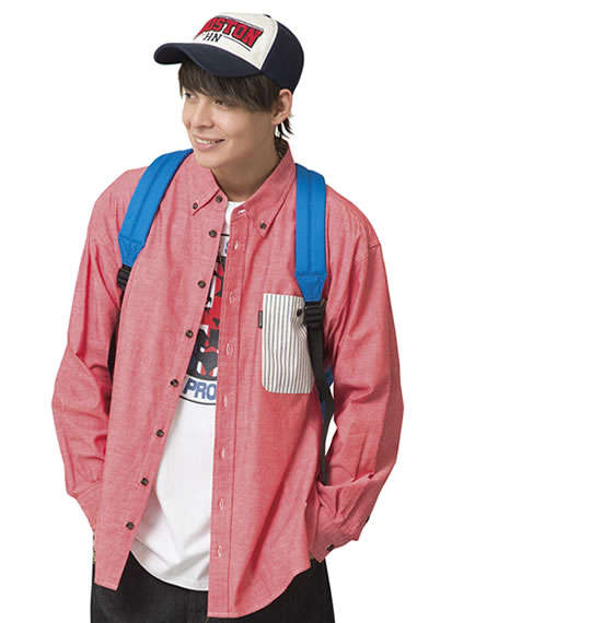 OUTDOOR PRODUCTS 異素材使いダンガリーB.D長袖シャツ レッド