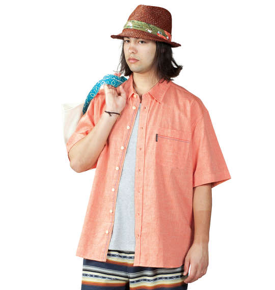 OUTDOOR PRODUCTS 綿麻シャンブレー半袖シャツ オレンジ