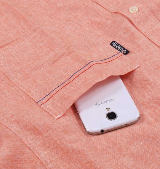 OUTDOOR PRODUCTS 綿麻シャンブレー半袖シャツ オレンジ