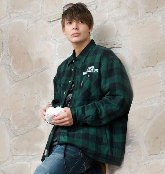 OUTDOOR PRODUCTS ブロックチェック長袖シャツジャケット グリーン