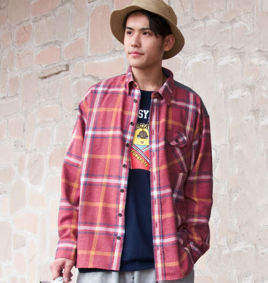 OUTDOOR PRODUCTS ビッグチェック長袖ネルシャツ レッド系