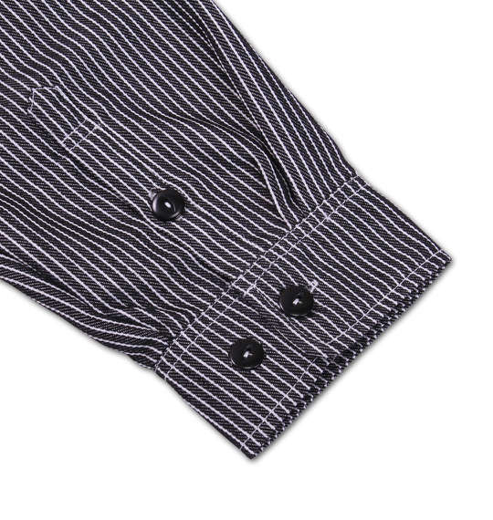 FLAGSTAFF 刺繍ヒッコリー長袖シャツ ブラック×オフホワイト