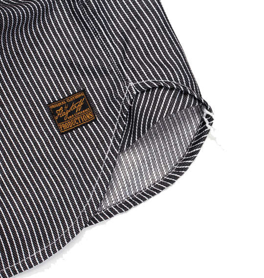 FLAGSTAFF 刺繍ヒッコリー長袖シャツ ブラック×オフホワイト