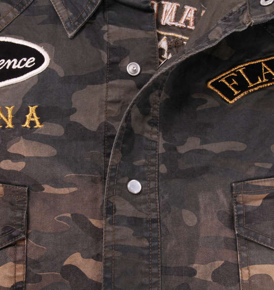 FLAGSTAFF 刺繍カモフラ柄長袖シャツ カーキ系